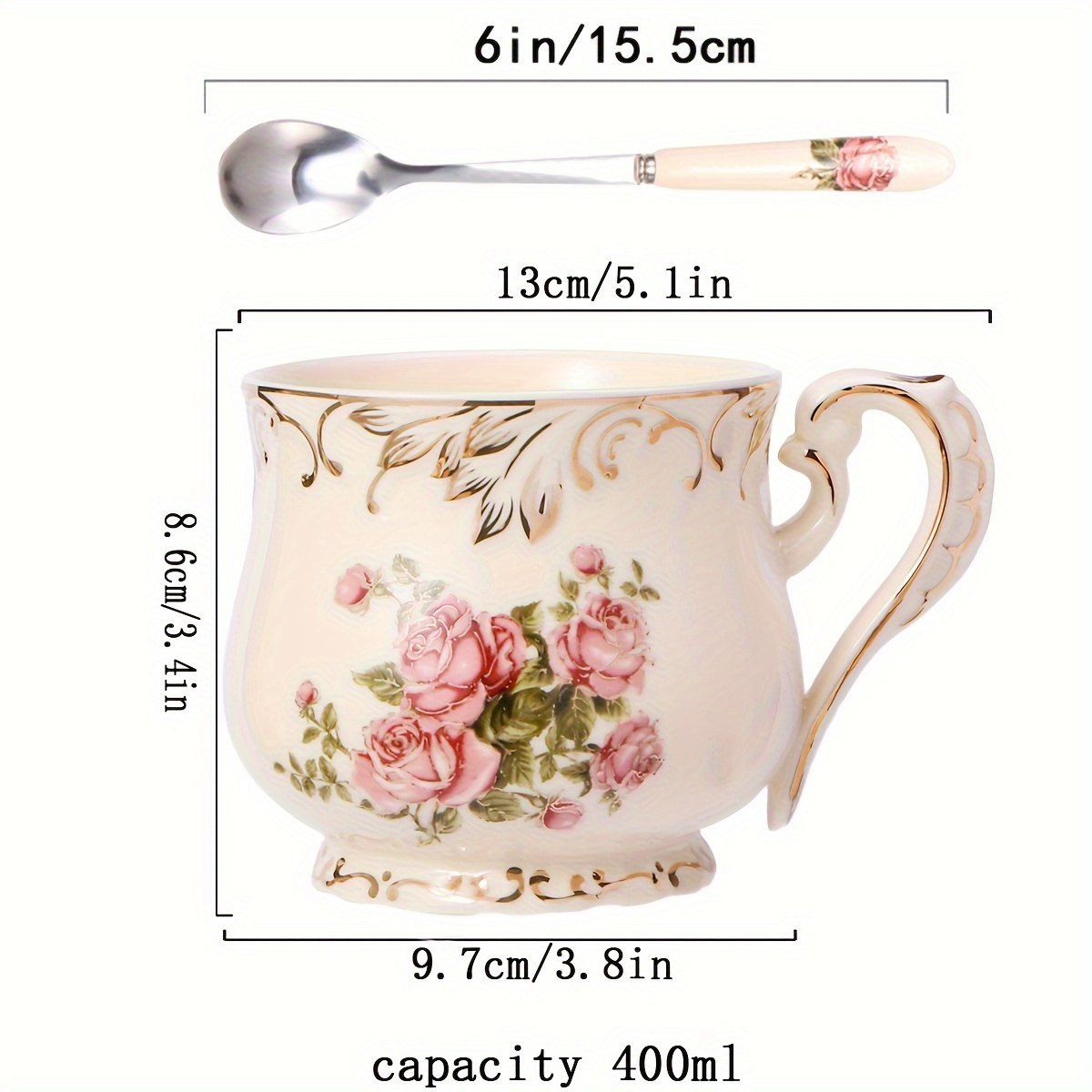 Rose Ceramic Cup & Spoon Set - - Vintage Collectible Spoons review and price
