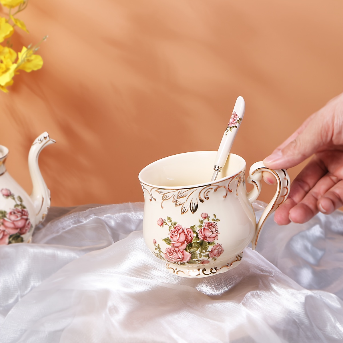 Rose Ceramic Cup & Spoon Set - - Vintage Collectible Spoons review and price